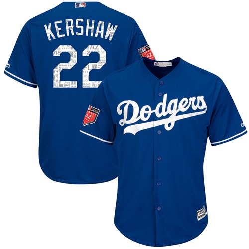 Dodgers #22 Clayton Kershaw Blue 2018 Spring Training Cool Base Stitched MLB Jersey - Click Image to Close